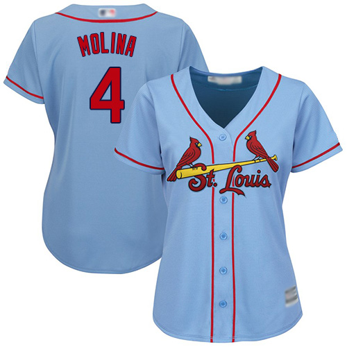 Cardinals #4 Yadier Molina Light Blue Alternate Women's Stitched MLB Jersey